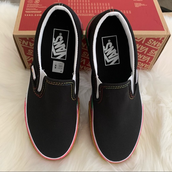 VANS NWT Classic Slip On S Black/Rainbow Glitter - Picture 7 of 9